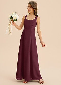 Azazie Lambie Junior Cabernet A-Line Pleated Chiffon Dress image7