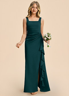 Azazie Adrienne Junior Pine Sheath Pleated Stretch Satin Dress image4