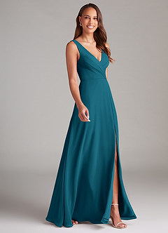 Azazie Nelly Bridesmaid Dresses Ink Blue A-Line Pleated Chiffon Dress image3
