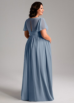 Azazie Verna Robes de demoiselle d'honneur de maternité Robe Trapèze Col V froncé Longueur ras du sol Mousseline de soie image8