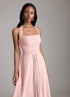 Azazie Clarisa Bridesmaid Dresses Powder Pink A-Line Pleated Chiffon Dress image3