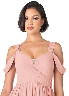 Azazie Lianne Bridesmaid Dresses Rosette A-Line Off the Shoulder Chiffon Dress image5
