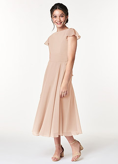 Azazie Payton Junior English Rose A-Line Bow Chiffon Dress image4