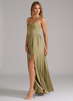Azazie Aaida Bridesmaid Dresses Moss Green A-Line Corset Stretch Satin Dress image3