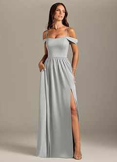 Azazie Calianna Bridesmaid Dresses Silver A-Line Off the Shoulder Stretch Satin Convertible Dress image5