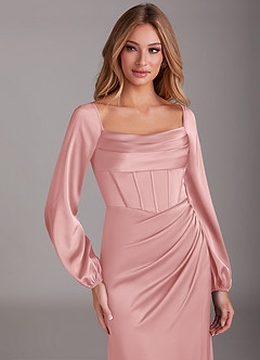 Azazie Charissa Bridesmaid Dresses Powder Pink Sheath Long Sleeve Stretch Satin Dress image7