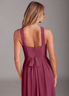 Azazie Dixie Bridesmaid Dresses Mulberry A-Line Halter Pleated Chiffon Dress image6