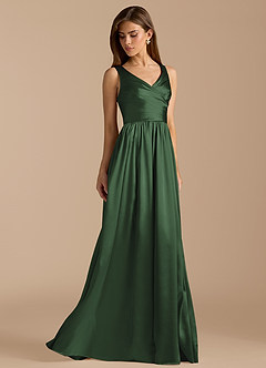 Azazie Keyla Bridesmaid Dresses Eucalyptus A-Line Pleated Metallic Satin Dress image4