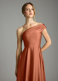 Azazie Melanie Suknie dla druhen Linia A Zza ramienia Satyna elastyczna Do ziemi Sukienka image6