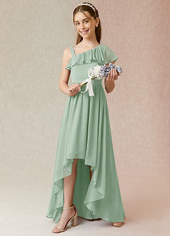 Azazie Mango Junior Abito A-Line in Chiffon Increspato Agave image2