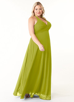 Azazie Tessie Vestidos de damas de honor Vestido de Hierba De Limón de Gasa de Corte en A con Cuello en V plisado image8