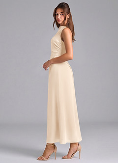 Azazie Evadne Bridesmaid Dresses White Alabaster Sheath Pleated Chiffon Dress image5