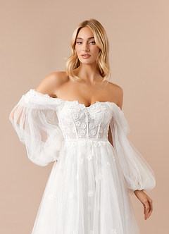 Azazie Airellie Wedding Dresses Diamond White A-Line Off the Shoulder Tulle Dress image6