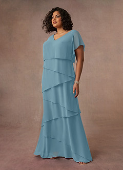 Azazie OHara Mother of the Bride Dresses Moody Blue A-Line V-Neck Chiffon Dress image22
