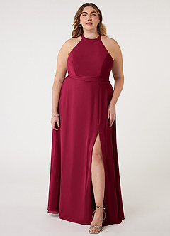 Azazie Clarice Bridesmaid Dresses Burgundy A-Line Halter Chiffon Dress image8