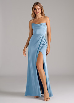 Azazie Johana Brautjungfernkleider Wandelbar Meerjungfrau-Linie Schulterfrei Stretch-Satin Kleid Puderblau image6