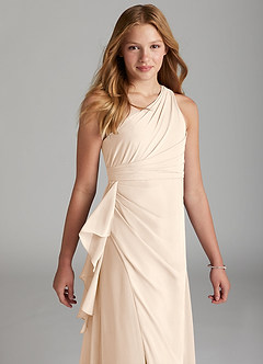 Azazie Maive Junior White Alabaster A-Line Pleated Chiffon Dress image4