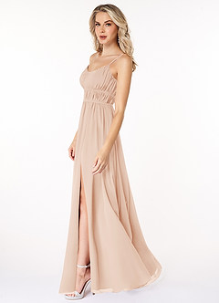 Azazie Yanelie Bridesmaid Dresses English Rose A-Line Scoop Pleated Chiffon Dress image3