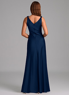 Azazie Nerine Bridesmaid Dresses Dark Navy A-Line Pleated Stretch Satin Dress image5