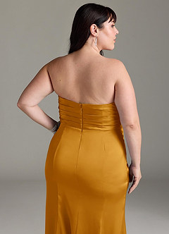 Azazie Yola Brautjungfernkleider Wandelbar Etui Plissee mit V-Ausschnitt Stretch-Satin Kleid Butterscotch image15
