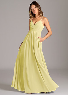 Azazie Amani Vestidos de damas de honor Vestido de Sorbete De Limón de Gasa de Corte en A con Plisado image1
