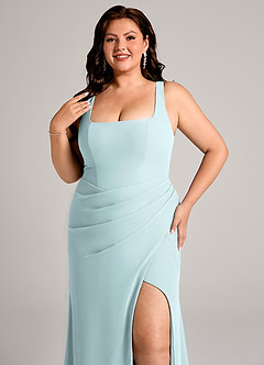 Azazie Mero Bridesmaid Dresses Mist Sheath Pleated Chiffon Dress image14