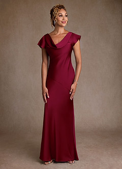 Azazie Shelby Final Sale Burgundy Mermaid Pleated Stretch Satin Dress image1
