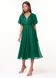 Azazie Tinsley Brautjungfernkleider A-Linie Plissee Gittergewebe Kleid Smaragd image3