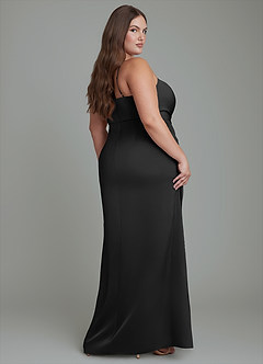 Azazie Calandra Bridesmaid Dresses Black Sheath Pleated Stretch Satin Dress image12
