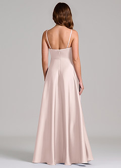 Azazie Amani 신부 들러리 드레스 A라인 주름진 스트레치 새틴 바닥 길이 드레스 image5