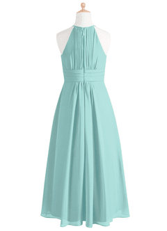 Azazie Bonnie Junior Aqua A-Line Pleated Chiffon Dress image6