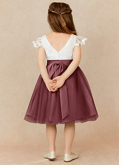 Azazie Vetty Flower Girl Dresses Ivory Desert Rose A-Line Lace Tulle Dress image2