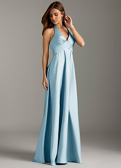 Azazie Tessie Bridesmaid Dresses Sky Blue A-Line Pleated Stretch Satin Dress image4