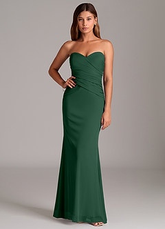 Azazie Katelyn Jurken voor bruidsmeisjes Converteerbaar Jurk van Mesh met Kolom Strapless Donkergroen image5