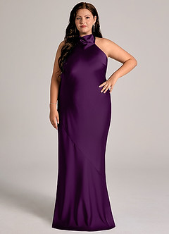 Azazie Velli Abiti da Damigella Abito Sirena in Raso Elasticizzato Collo Alto Uva image8