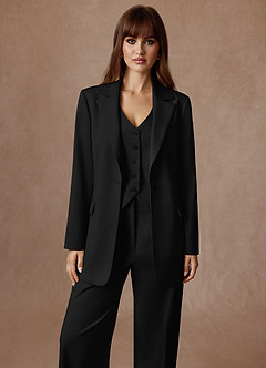 front Rowan Black Refined Weave Performance 3-Piece Suit