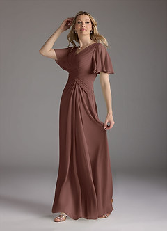 Azazie Morning Glory Abiti per la Madre della Sposa Abito A-Line in Chiffon Increspato con Scollo a V Espresso image4