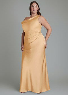Azazie Emerson Bridesmaid Dresses Gold Mermaid Off the Shoulder Stretch Satin Dress image11