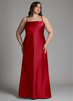 Azazie Jaleesa Bridesmaid Dresses Scarlet Sheath High Neck Stretch Satin Dress image15