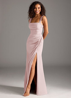 Azazie Jesaphine Abiti da Damigella Abito Tubino in Chiffon Fiocco Rosa Rossore image1