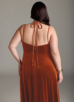 Azazie Sora Bridesmaid Dresses Burnt Orange A-Line Halter Bow Velvet Dress image13