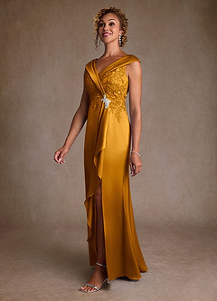 Azazie Santa Monica Mother of the Bride Dresses Butterscotch A-Line Lace Dress image4
