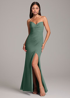 Azazie Yola Bridesmaid Dresses Sea Moss Sheath Pleated Chiffon Convertible Dress image1