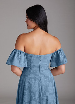 Azazie Sue Bridesmaid Dresses Steel Blue A-Line Off the Shoulder Floral Burnout Convertible Dress image6