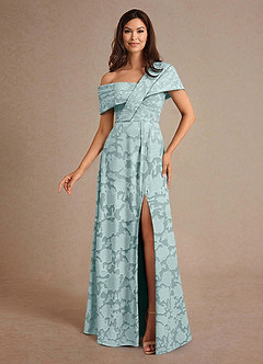 Azazie Milton Mother of the Bride Dresses Mist A-Line Pleated Floral Burnout Dress image1