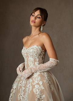 Azazie Sonnet Wedding Dresses Diamond White Nude Ball-Gown Strapless Lace Dress image7