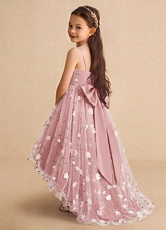 Azazie Celia Blumenmädchenkleider A-Linie Spaghetti Riemen Tüll Kleid Altrosa image1
