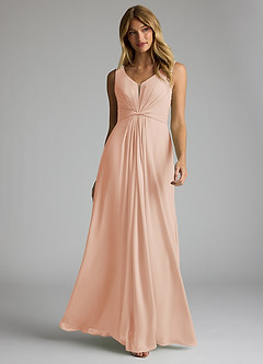 Azazie Gina Bridesmaid Dresses English Rose A-Line V-Neck Pleated Chiffon Dress image1