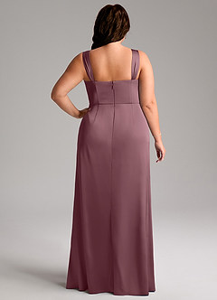 Azazie Denice Bridesmaid Dresses Amethyst Sheath Pleated Stretch Satin Dress image11