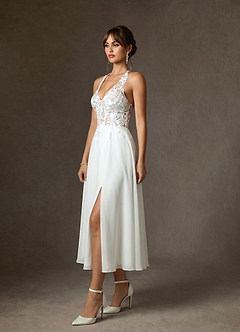 Azazie Sonia Wedding Dresses Diamond White Champagne A-Line Lace Dress image5